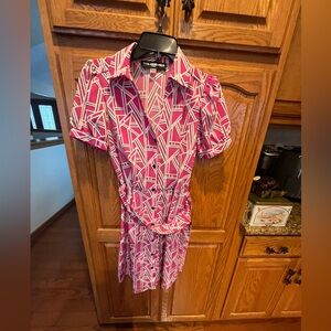 Karl Lagerfeld Pink and White Geometric Dress